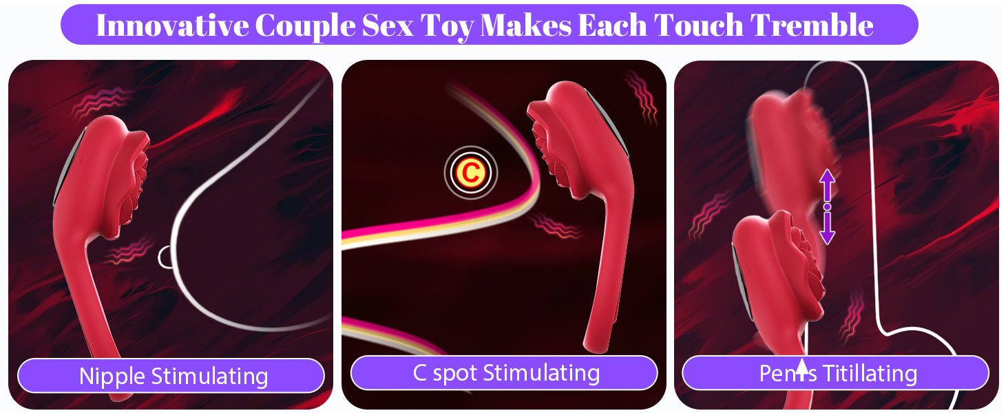 Vibrating Cock Ring with Rose Clitoral Stimulator, Pleasure Penis Ring Vibrator Couples Adult Sex Toys for Men Women, 7 Vibrations Male Couple Sex Toy