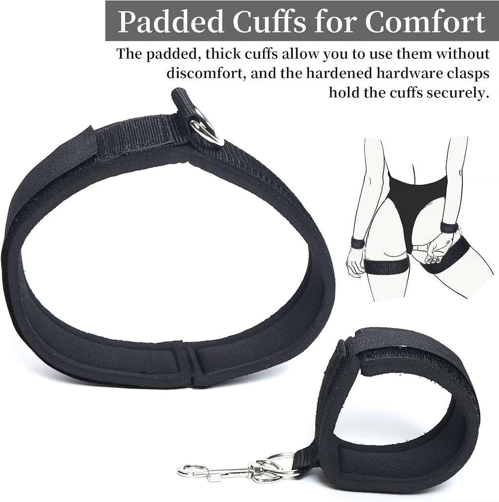Sex Bondage Wrist & Thigh Cuffs BDSM Restraints Set, Sex Toys for Women with Adjustable Leg Straps Handcuffs for Couple Beginner SM Game Play