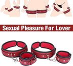 Sex Bondage Wrist & Thigh Cuffs BDSM Restraints Set, Sex Toys for Women with Adjustable Leg Straps Handcuffs for Couple Beginner SM Game Play (Deep Red)