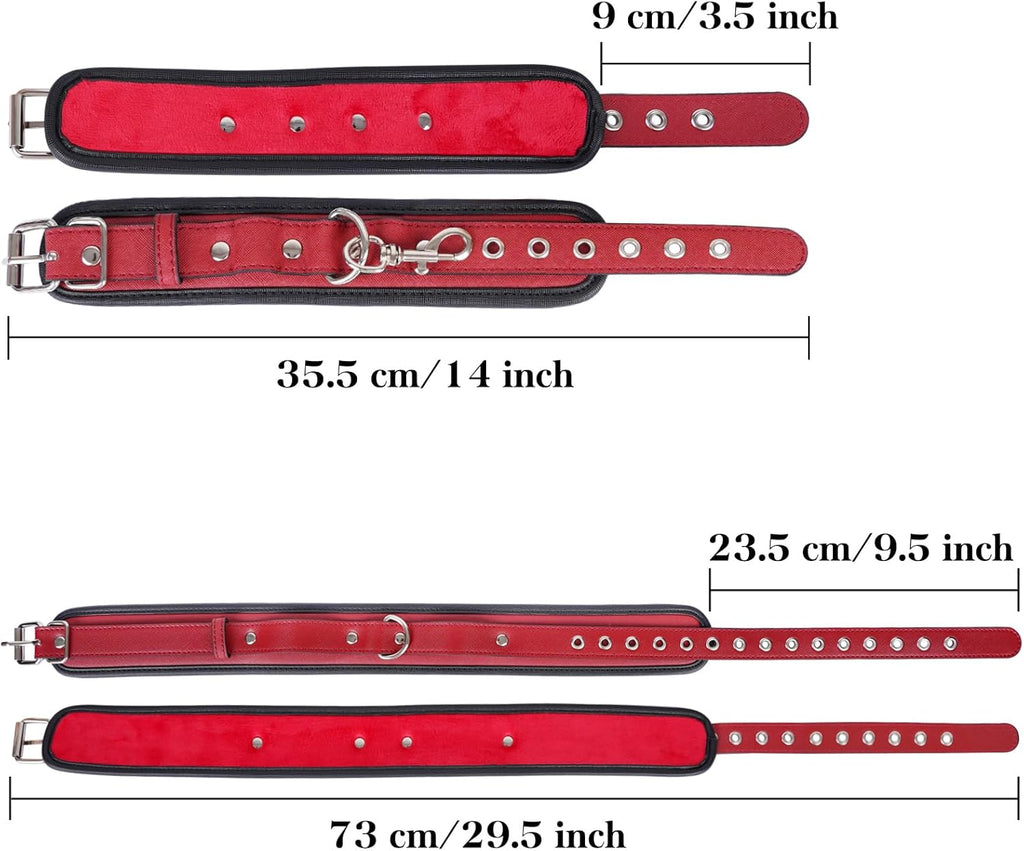 Sex Bondage Wrist & Thigh Cuffs BDSM Restraints Set, Sex Toys for Women with Adjustable Leg Straps Handcuffs for Couple Beginner SM Game Play (Deep Red)