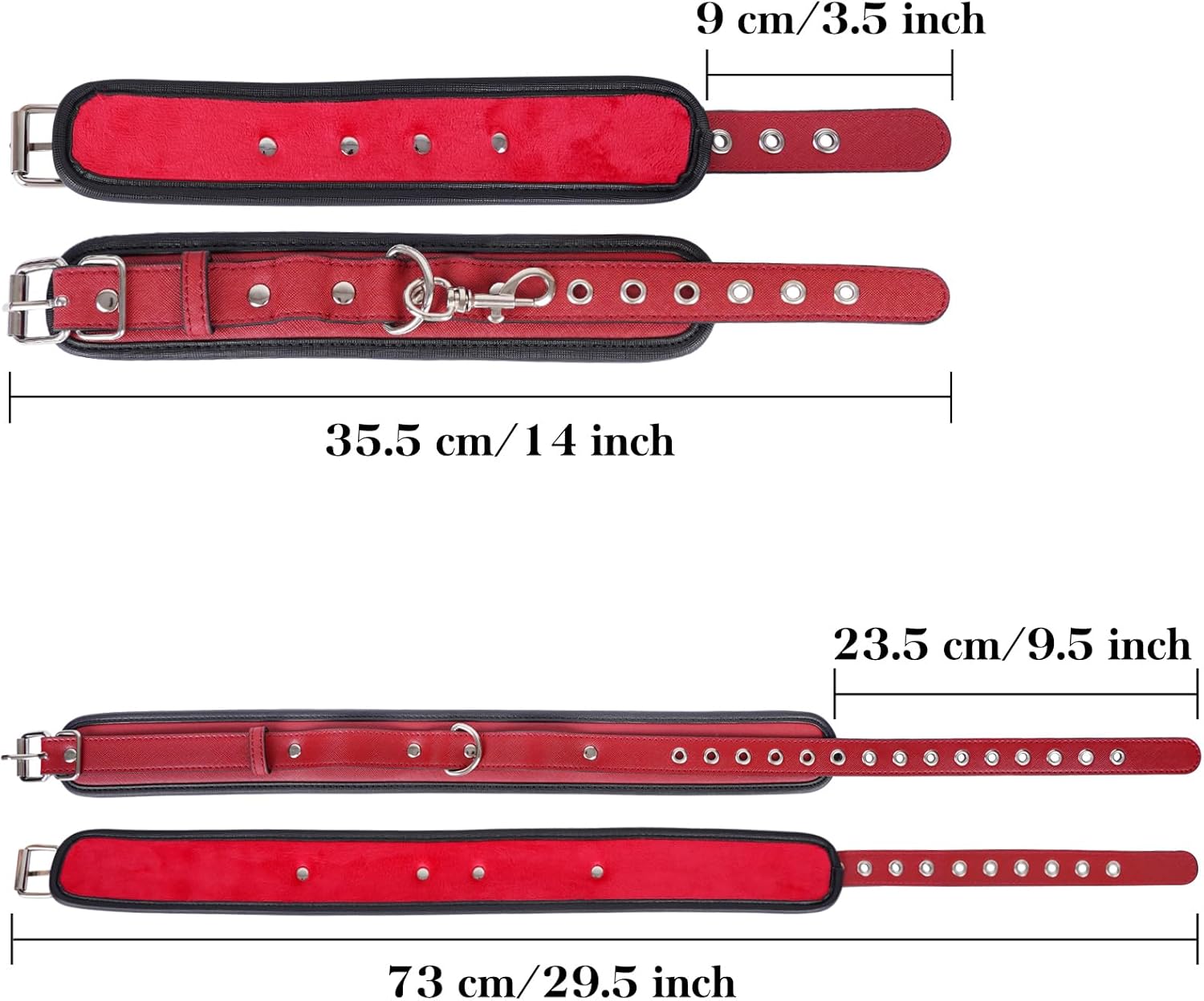 Sex Bondage Wrist & Thigh Cuffs BDSM Restraints Set, Sex Toys for Women with Adjustable Leg Straps Handcuffs for Couple Beginner SM Game Play (Deep Red)