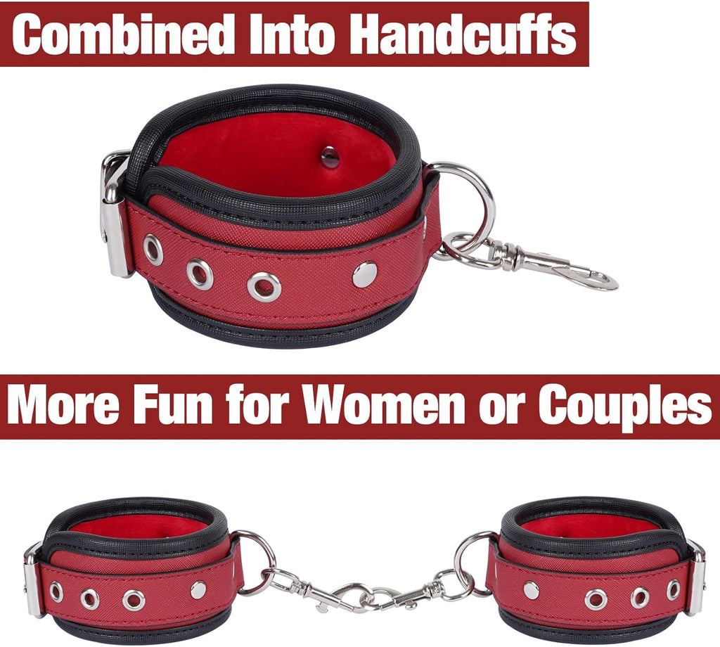 Sex Bondage Wrist & Thigh Cuffs BDSM Restraints Set, Sex Toys for Women with Adjustable Leg Straps Handcuffs for Couple Beginner SM Game Play (Deep Red)