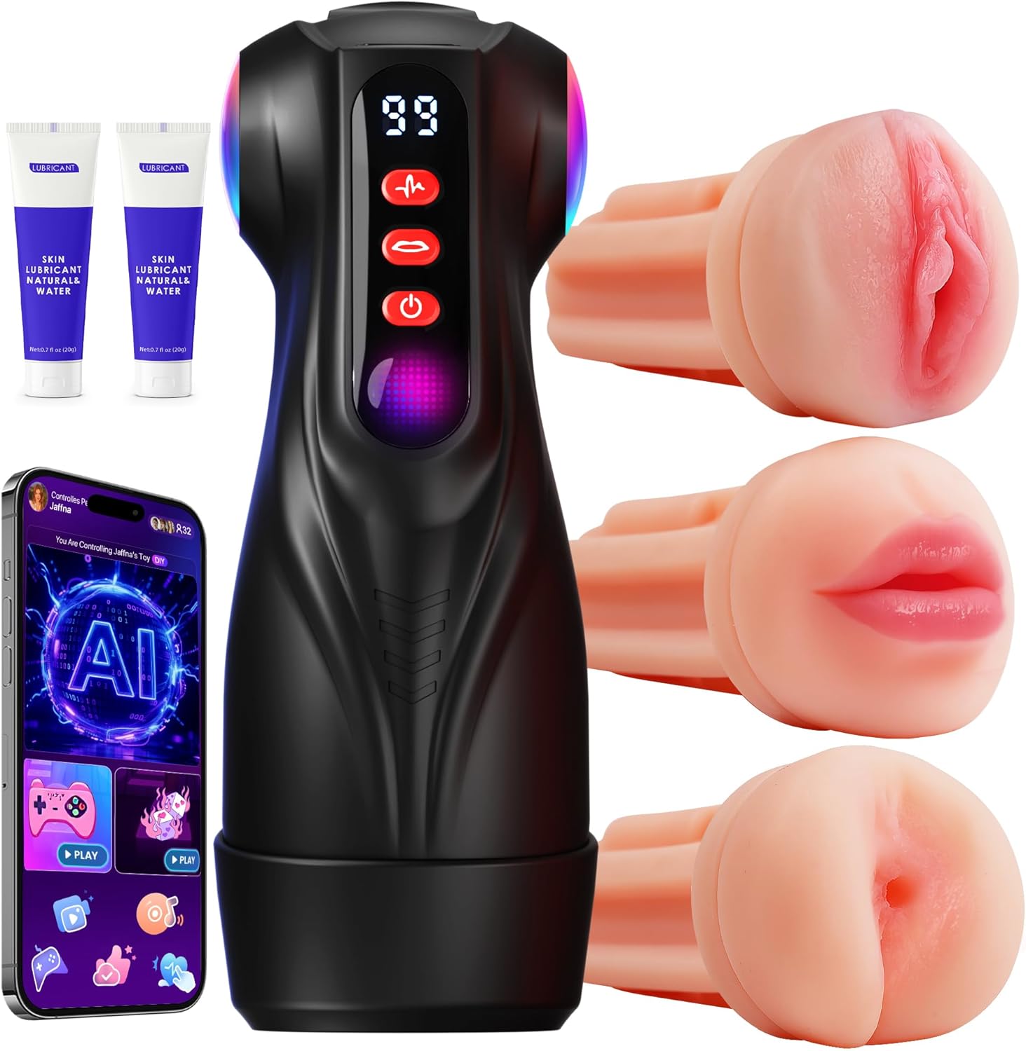 Male Masturbator Sex Toys for Men - 3 Sleeves Sets AI Sync Pocket Pussy Penis Pump with 9 Sucking & 9 Vibrating, APP Adult Toys Mens Sex Toy, Colorful Lighting Stroker Machine Sets Sex Kits