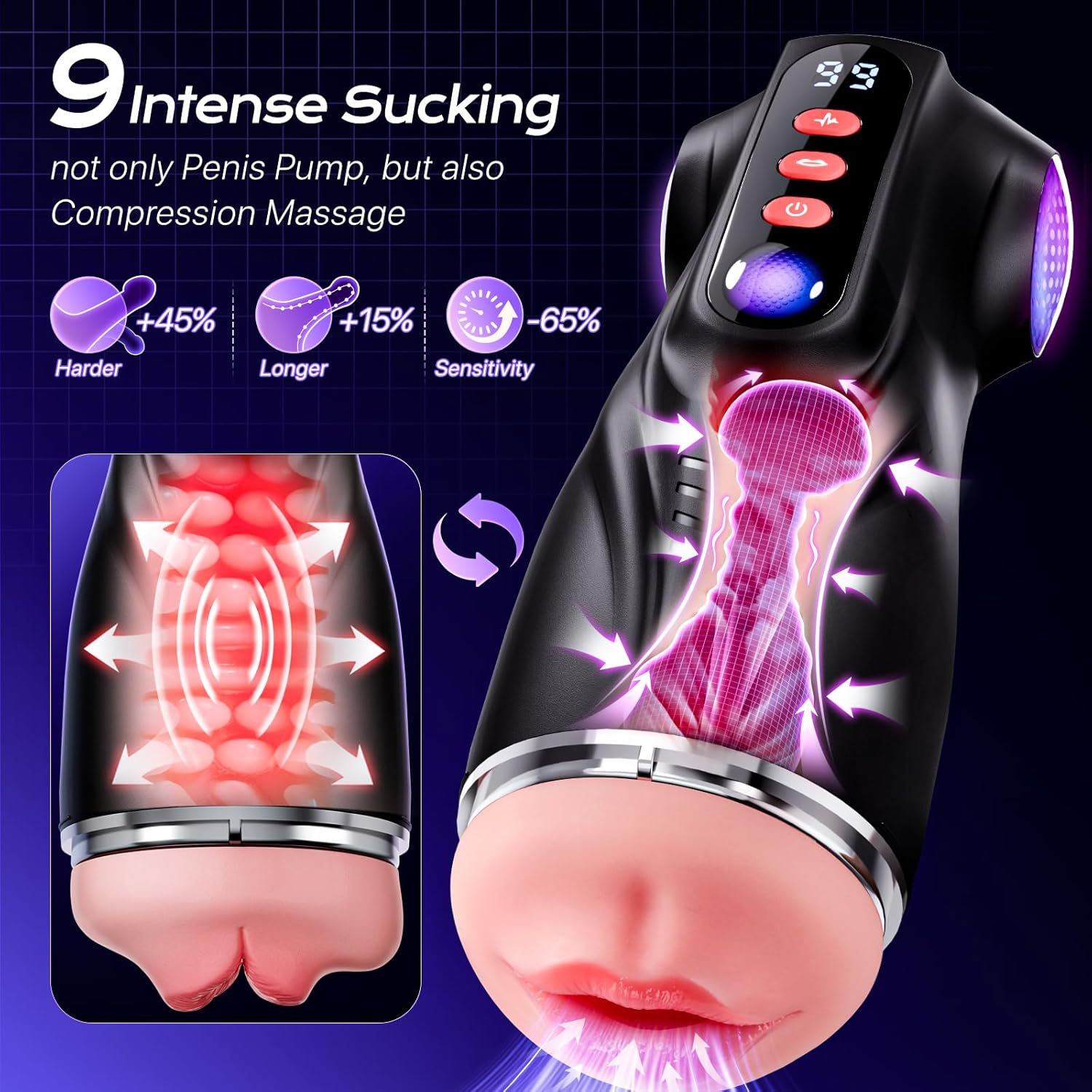 Male Masturbator Sex Toys for Men - 3 Sleeves Sets AI Sync Pocket Pussy Penis Pump with 9 Sucking & 9 Vibrating, APP Adult Toys Mens Sex Toy, Colorful Lighting Stroker Machine Sets Sex Kits