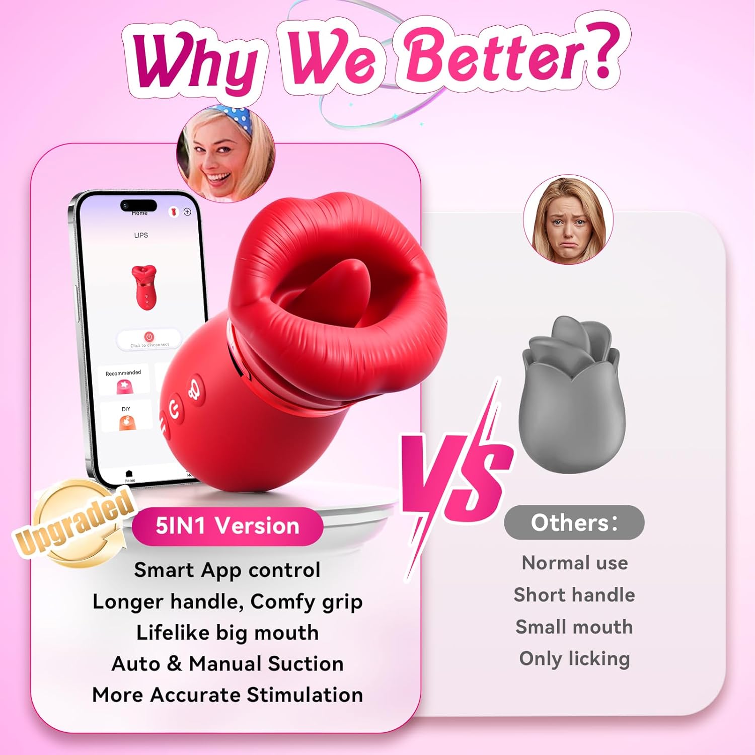 Vibrator Adult Sex Toys for Women - 5IN1 Mouth Sucking Vibrator Rose Sex Toy, 10 Tongue Licking, 3 Auto & 1 Manual Sucking Adult Toys New APP, Anal Clit Nipple Vibrators Female Couples Sex Toys