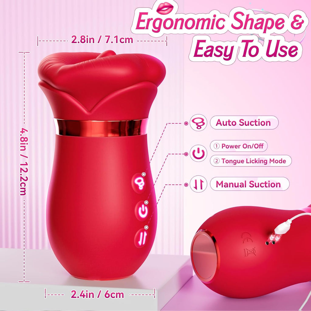 Vibrator Adult Sex Toys for Women - 5IN1 Mouth Sucking Vibrator Rose Sex Toy, 10 Tongue Licking, 3 Auto & 1 Manual Sucking Adult Toys New APP, Anal Clit Nipple Vibrators Female Couples Sex Toys