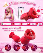 Vibrator Adult Sex Toys for Women - 5IN1 Mouth Sucking Vibrator Rose Sex Toy, 10 Tongue Licking, 3 Auto & 1 Manual Sucking Adult Toys New APP, Anal Clit Nipple Vibrators Female Couples Sex Toys