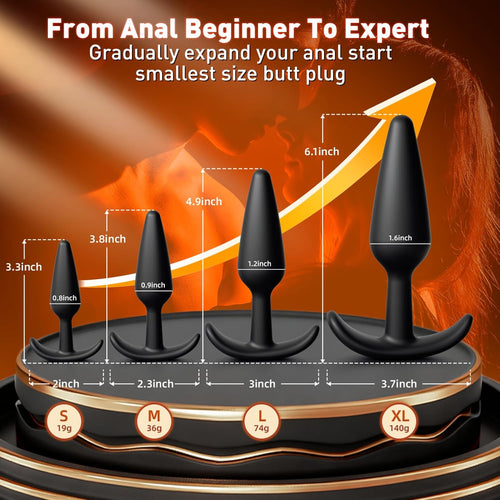 5PCS Silicone Butt Plug Anal Plug Set, Upgrade Prostate Massager Beginner to Advanced Training Kit with T-Base, Comfortable Long-Term Wear for Men & Women, Anal Training Sets for Couples Pleasure