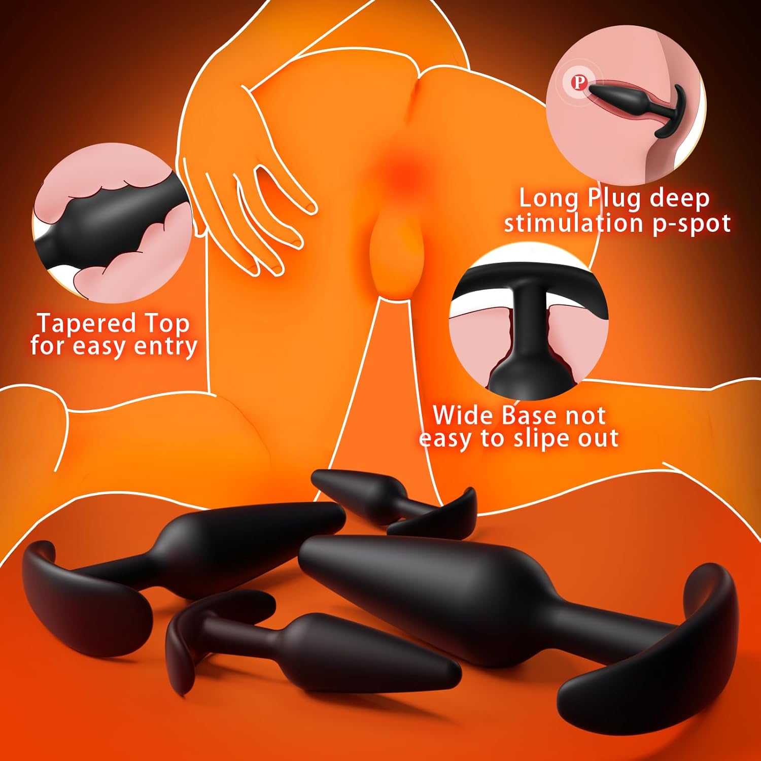 5PCS Silicone Butt Plug Anal Plug Set, Upgrade Prostate Massager Beginner to Advanced Training Kit with T-Base, Comfortable Long-Term Wear for Men & Women, Anal Training Sets for Couples Pleasure