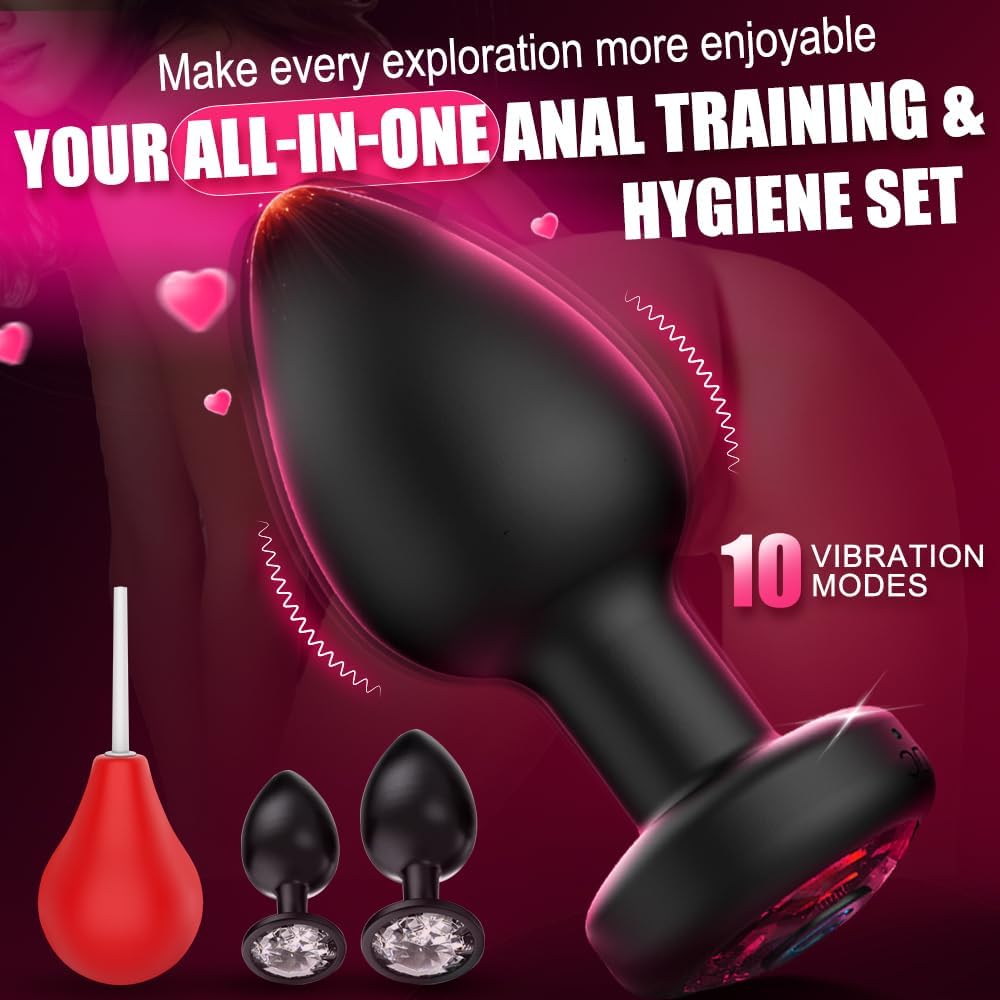 4PCS Anal Training Kit Anal Plug Adult Sex Toys, Silicone Vibrating Butt Plug with 10 Vibration, Remote Control Dildo Vibrator Butt Plug Set for Beginners, Advanced Users for Men Women Couples