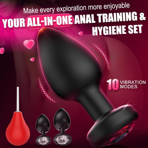 4PCS Anal Training Kit Anal Plug Adult Sex Toys, Silicone Vibrating Butt Plug with 10 Vibration, Remote Control Dildo Vibrator Butt Plug Set for Beginners, Advanced Users for Men Women Couples