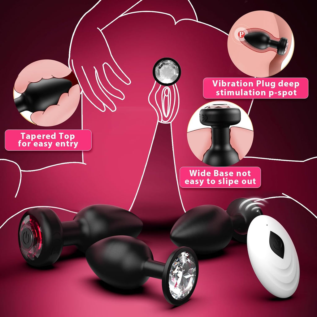 4PCS Anal Training Kit Anal Plug Adult Sex Toys, Silicone Vibrating Butt Plug with 10 Vibration, Remote Control Dildo Vibrator Butt Plug Set for Beginners, Advanced Users for Men Women Couples