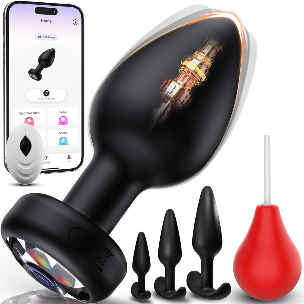 5PCS Anal Training Kit Anal Toys with 10 Vibration Modes,Remote Control Prostate Massager Plugs Vibrator with Enema Bulb, Set for Beginners, Advanced Users for Men Women Couples Pleasure
