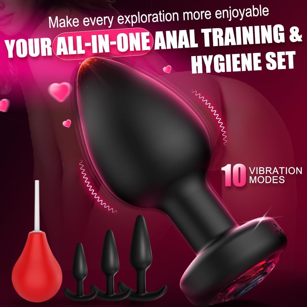 5PCS Anal Training Kit Anal Toys with 10 Vibration Modes,Remote Control Prostate Massager Plugs Vibrator with Enema Bulb, Set for Beginners, Advanced Users for Men Women Couples Pleasure