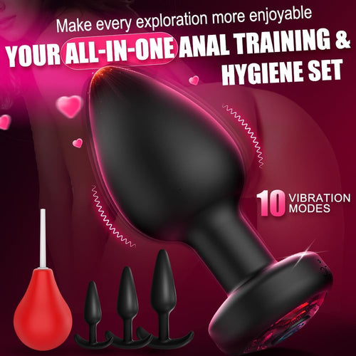 5PCS Anal Training Kit Anal Toys with 10 Vibration Modes,Remote Control Prostate Massager Plugs Vibrator with Enema Bulb, Set for Beginners, Advanced Users for Men Women Couples Pleasure