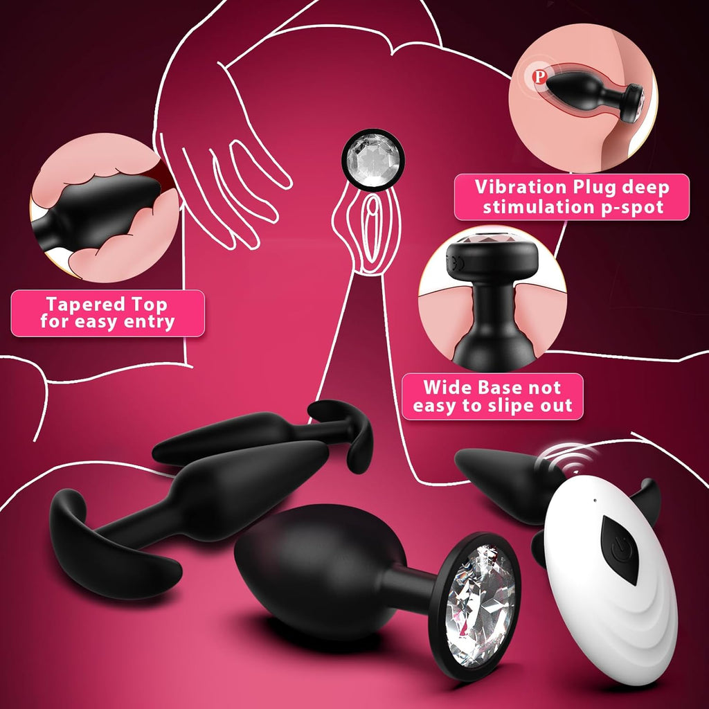 5PCS Anal Training Kit Anal Toys with 10 Vibration Modes,Remote Control Prostate Massager Plugs Vibrator with Enema Bulb, Set for Beginners, Advanced Users for Men Women Couples Pleasure