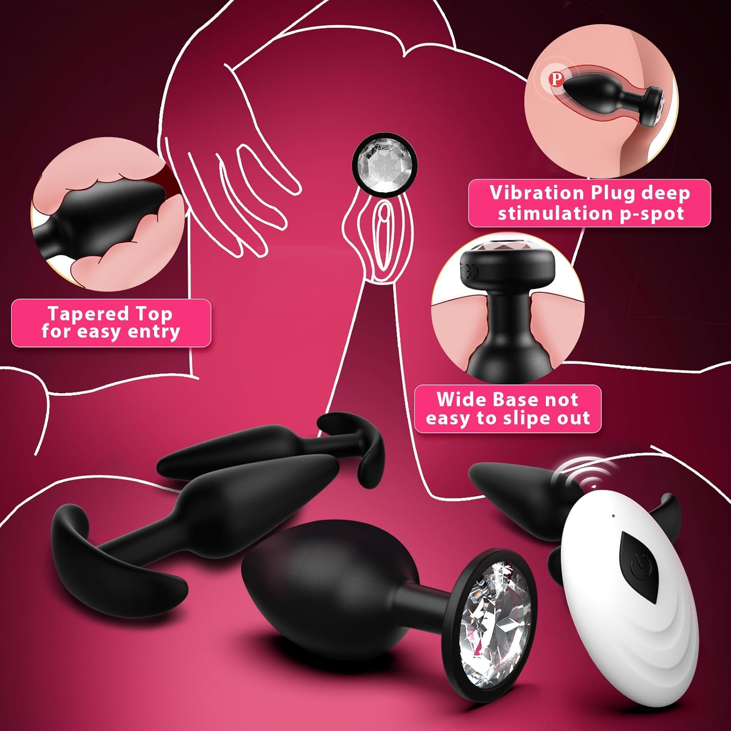 5PCS Anal Training Kit Anal Toys with 10 Vibration Modes,Remote Control Prostate Massager Plugs Vibrator with Enema Bulb, Set for Beginners, Advanced Users for Men Women Couples Pleasure