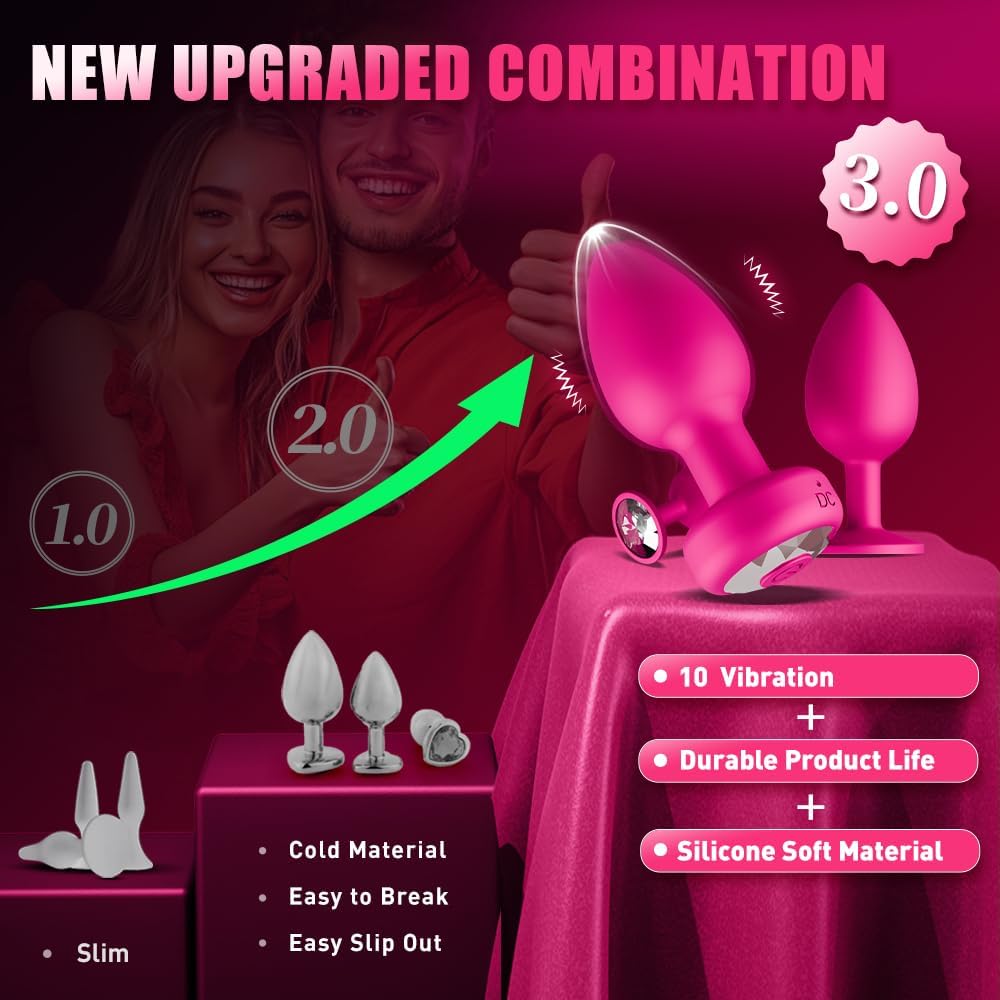 3PCS Anal Training Kit Adult Sex Toys, Silicone Vibrating Butt Plug with 10 Vibration, APP Remote Control Dildo Vibrator Butt Plug Set for Beginners, Advanced Users for Men Women Couple（Pink